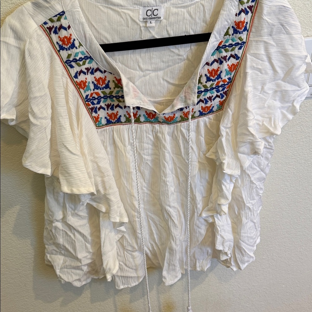 CC Boutique Ivory Blouse with Colorful Embroidery